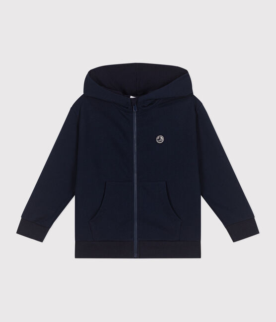 Felpa con cappuccio e cerniera in cotone tinta unita bambino blu SMOKING