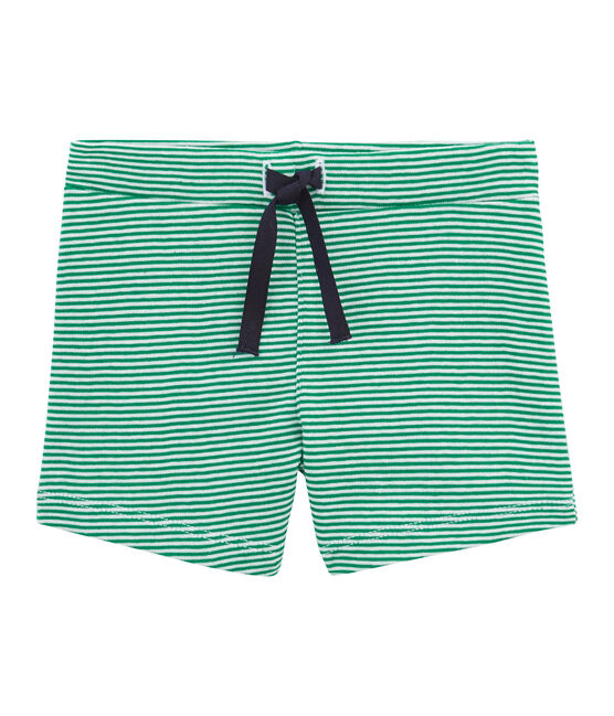 Short bebè maschio a righe verde PIVERT/bianco MARSHMALLOW