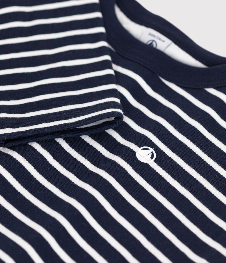 T-shirt a maniche lunghe in tubique bambino blu/bianco