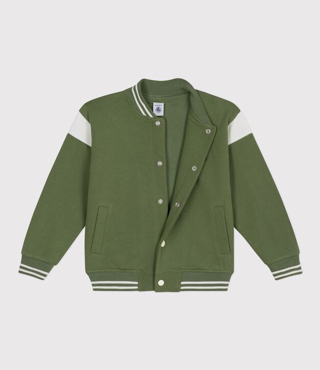Giacca stile teddy in cotone bambino verde/ecru