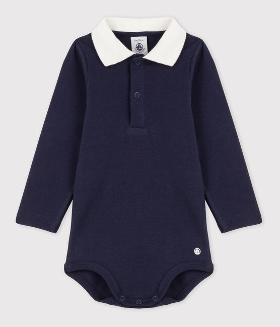 Body  a manica lunga bebè con colletto polo in cotone blu SMOKING