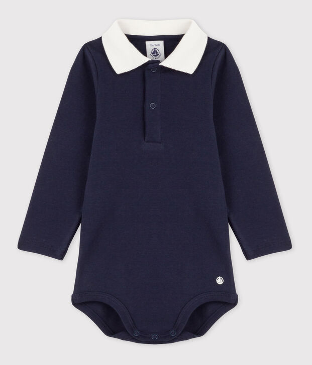 Body con colletto a polo in cotone tinta unita neonata SMOKING