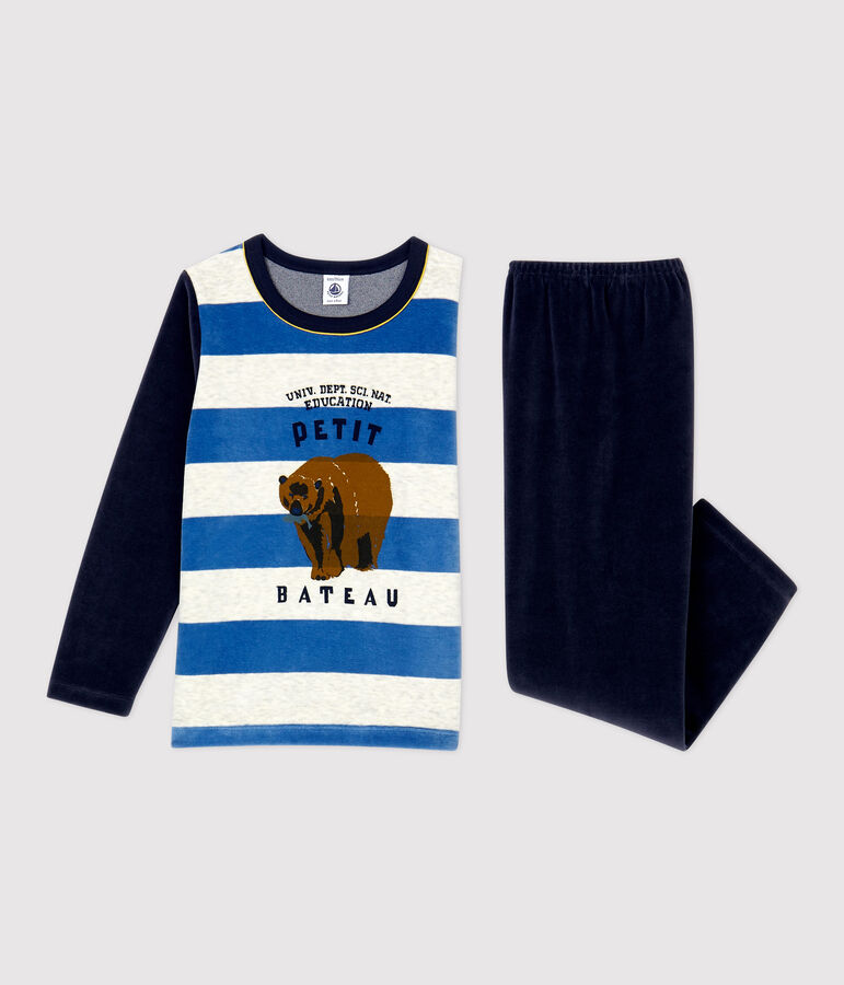 Pigiama bambino a righe in ciniglia blu/multicolore