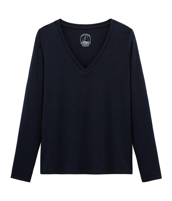 T-shirt manica lunga in cotone Sea Island donna blu MARINE