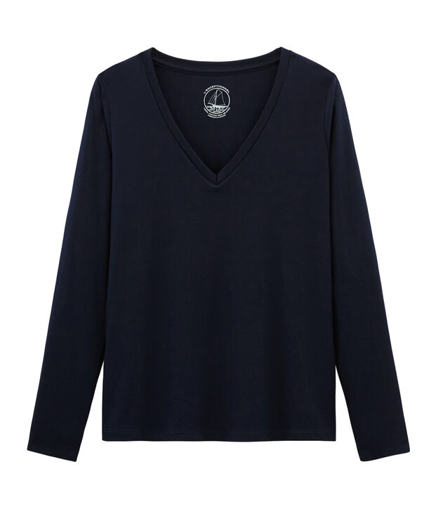 T-shirt manica lunga in cotone Sea Island donna blu