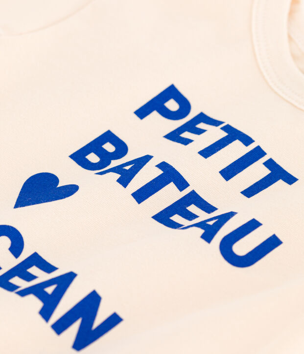 T-shirt beb&egrave; a maniche corte in jersey con motivo ecru