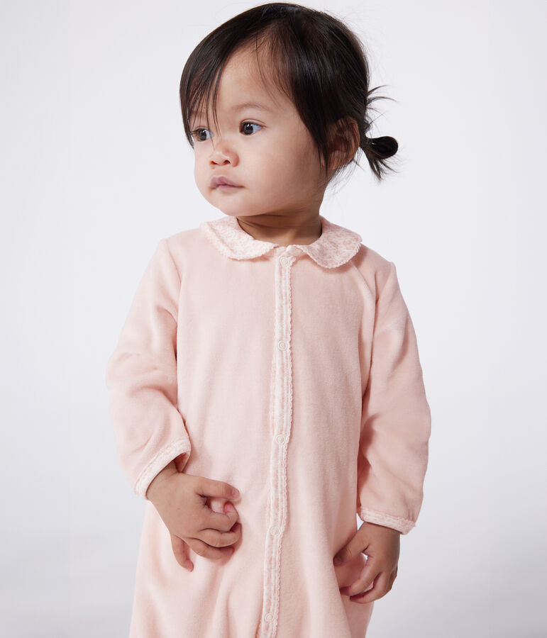 Pigiama in ciniglia con colletto neonato rosa