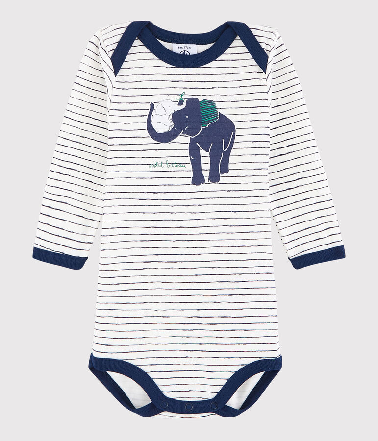 Body manica lunga beb&egrave; unisex bianco MARSHMALLOW/blu MEDIEVAL