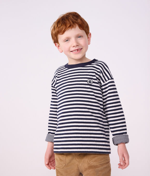 T-shirt a maniche lunghe a righe bambino blu/bianco/blu