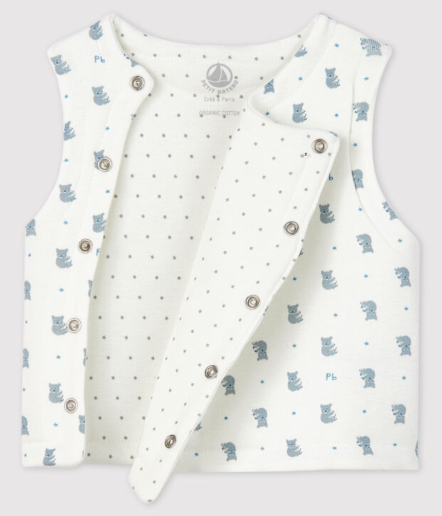 Gil&egrave; smanicato beb&egrave; in cotone biologico imbottito bianco/grigio/multicolore