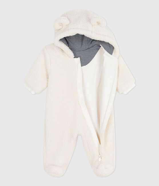 Tutina imbottita in sherpa con orecchie e fodera millerighe neonato ecru MILK