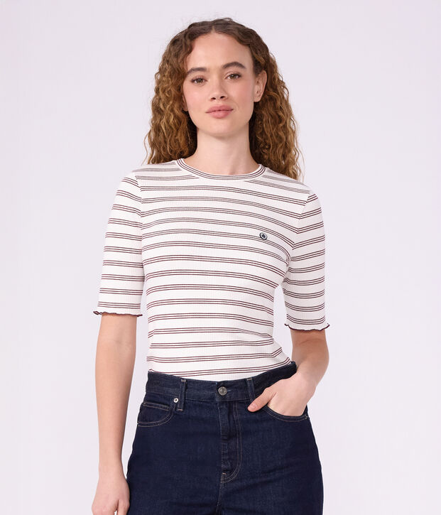 T-shirt a maniche corte in cotone a righe donna bianco/rosso