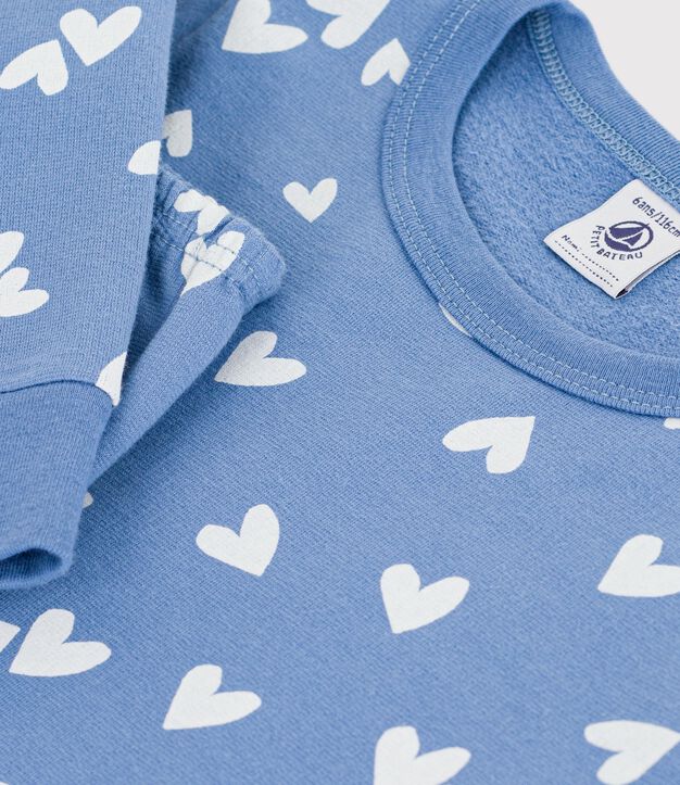 Pigiama in tessuto felpato a cuori bambina blu/bianco