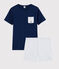 Pigiama corto unisex tinta unita a costine blu MEDIEVAL/grigio POUSSIERE