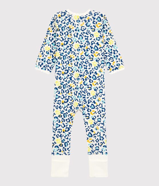 Tutina pigiama con piedi staccabili bebè fosforescente fantasia pantera in cotone bianco MARSHMALLOW/bianco MULTICO