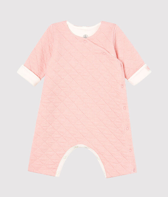 Tutina lunga bebè in tubique trapuntato rosa CHARME/bianco MARSHMALLOW