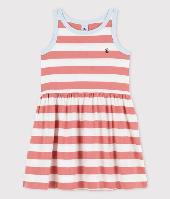 Abito senza maniche in cotone a righe bambina rosa PAPAYE/ MARSHMALLOW