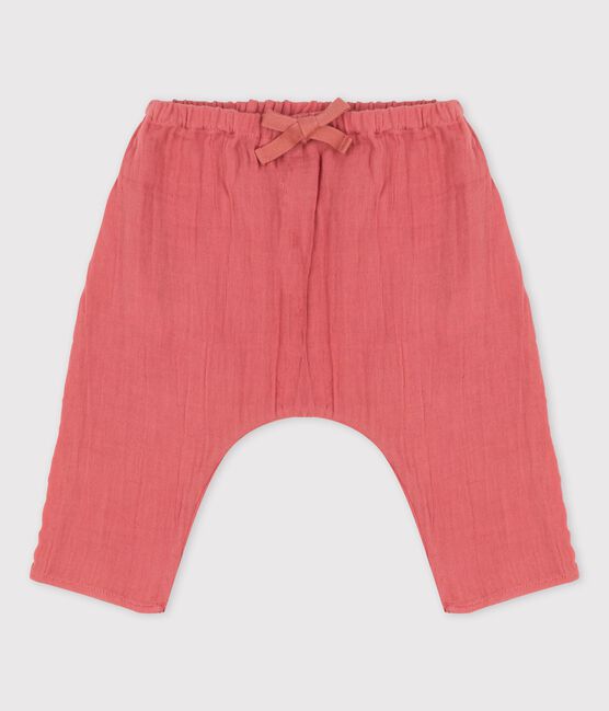 Pantaloni bebè alla turca in garza di cotone biologico tinta unita rosa PAPAYE