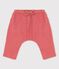 Pantaloni bebè alla turca in garza di cotone biologico tinta unita rosa PAPAYE