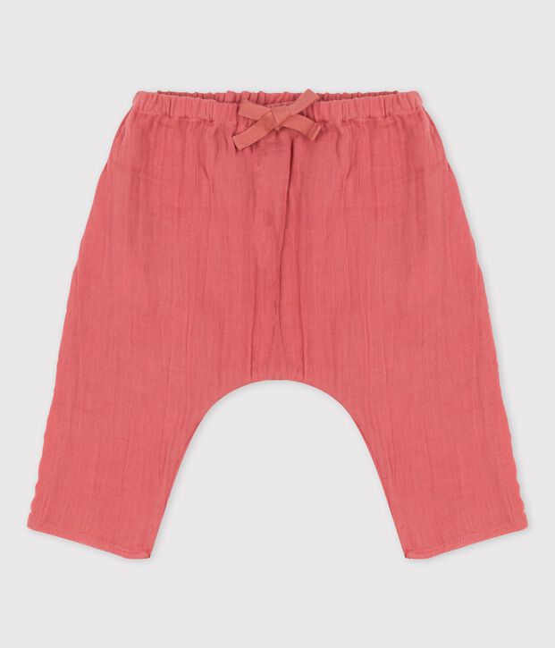 Pantaloni beb&egrave; alla turca in garza di cotone biologico tinta unita rosa