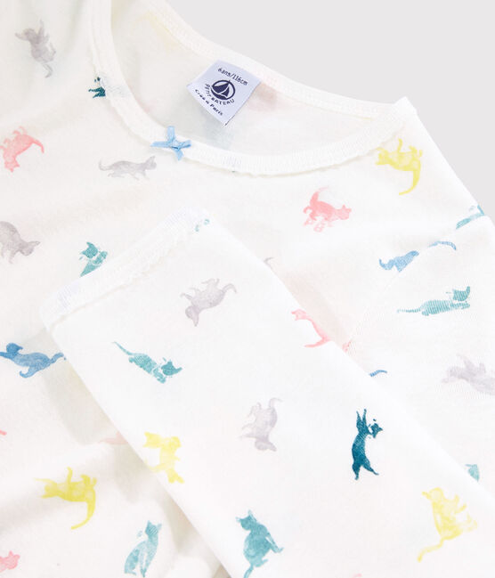 Pigiama fantasia gatti bambina in cotone bianco MARSHMALLOW/bianco MULTICO