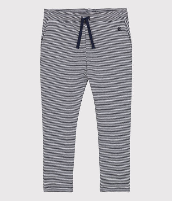 Pantalone in doppio jersey bambina blu SMOKING/bianco MARSHMALLOW