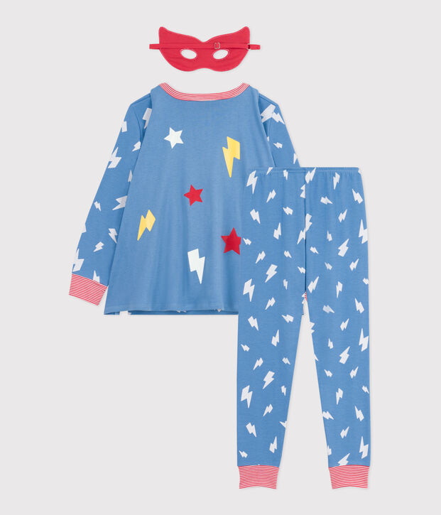 Pigiama bambino travestimento fosforescente in cotone con mantello blu/multicolore