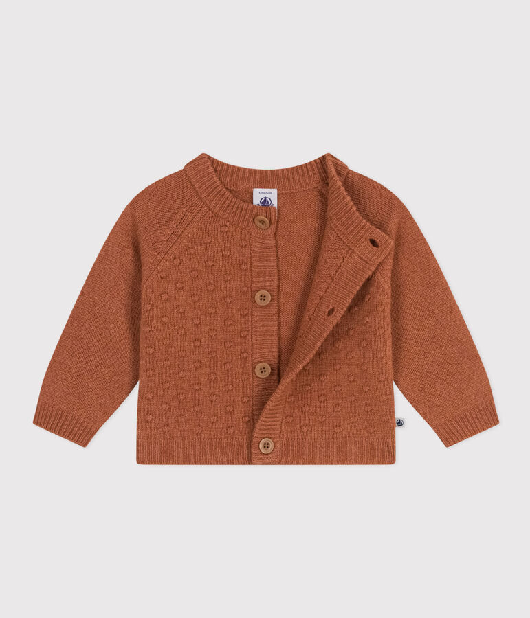 Cardigan in tricot di lana e nylon riciclato beb&egrave; marrone