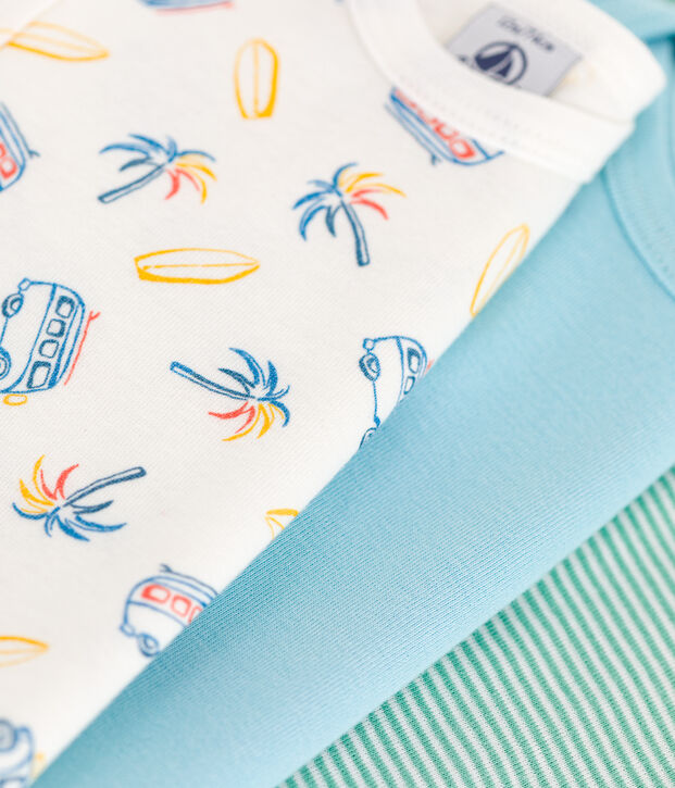 Set di 3 body a maniche corte in cotone con furgoni neonato multicolore