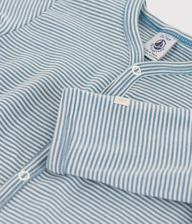 Tutina pigiama millerighe di cotone per neonati blu/bianco