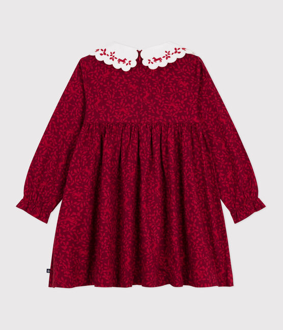 Abito a maniche lunghe in flanella fantasia bambina rosso AMARANTE/ TERKUIT