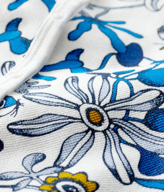 Tutina corta bebè femmina fantasia bianco MARSHMALLOW/blu HADDOCK