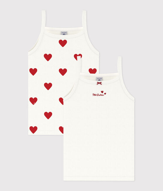 Confezione da 2 canottiere con spalline bambina in cotone motivo cuore variante 1