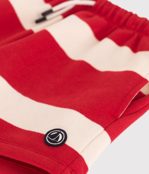Shorts in cotone a righe bambina rosso/ecru