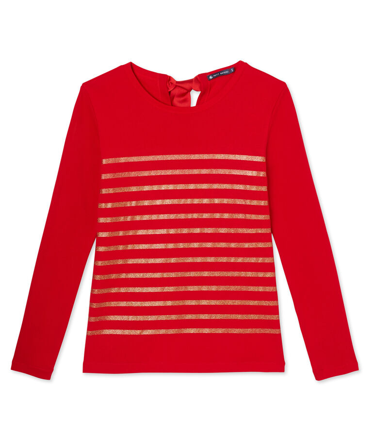 T-shirt da donna con righe paillettes rosso