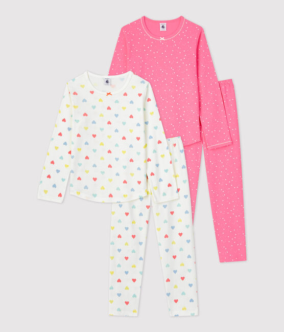 Confezione da 2 pigiami bambina fantasia a stelle e cuori in cotone variante 1