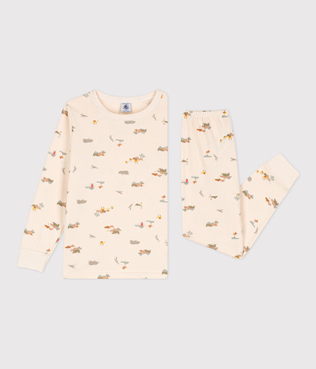 Pigiama bambino unisex in cotono con animali ecru/multicolore
