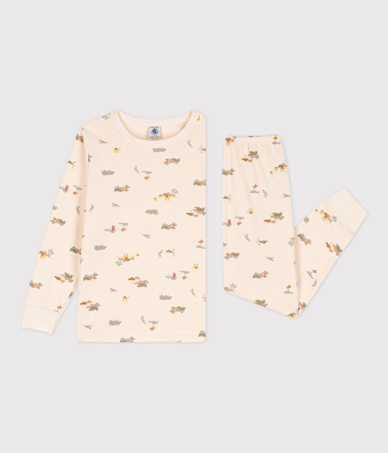 Pigiama bambino unisex in cotono con animali ecru/multicolore