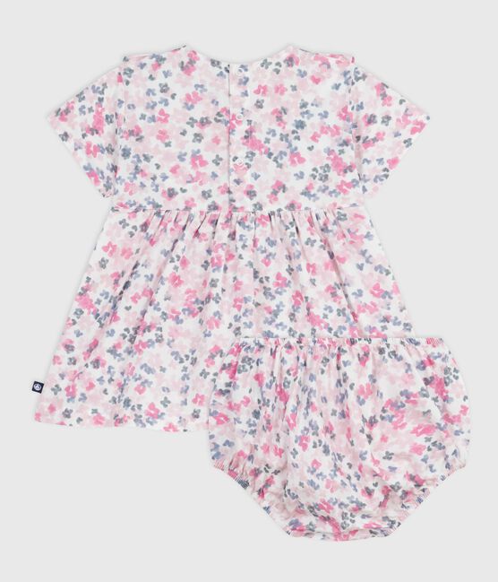 Abito neonata a maniche corte in cotone fantasia e bloomer abbinato bianco MARSHMALLOW/bianco MULTICO