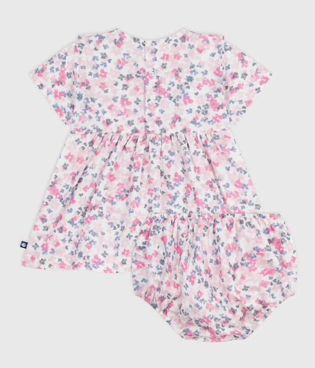 Abito neonata a maniche corte in cotone fantasia e bloomer abbinato bianco/multicolore