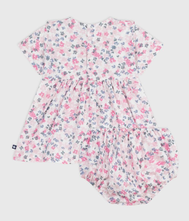 Abito neonata a maniche corte in cotone fantasia e bloomer abbinato bianco/multicolore
