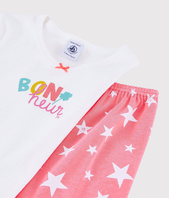 Pigiama corto motivo "Bonheur" bambina in cotone bianco MARSHMALLOW/bianco MULTICO