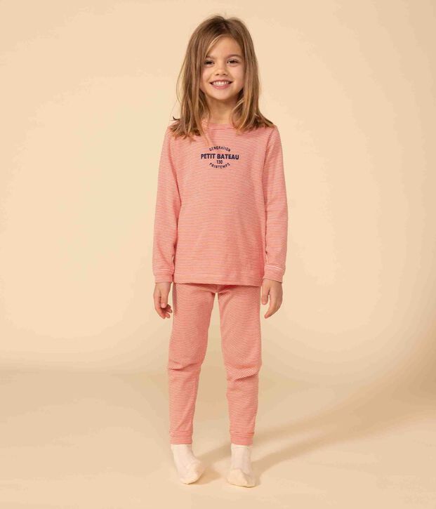 Pigiama a righe bambino unisex in cotone arancione/bianco