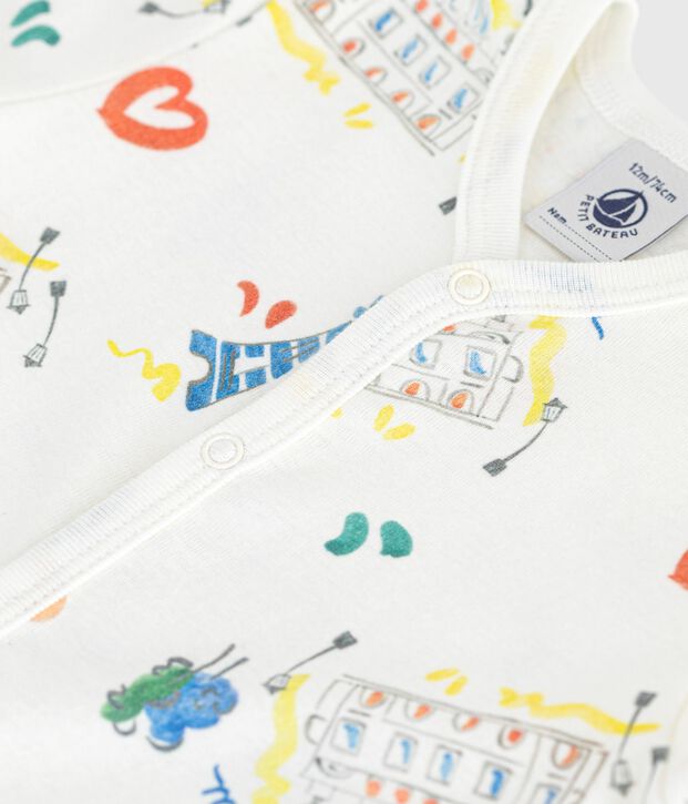 Tutina corta in cotone con stampa Op&eacute;ra neonato bianco/multicolore