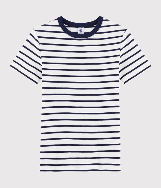 T-shirt girocollo iconica in cotone a righe Donna bianco MARSHMALLOW/blu SMOKING