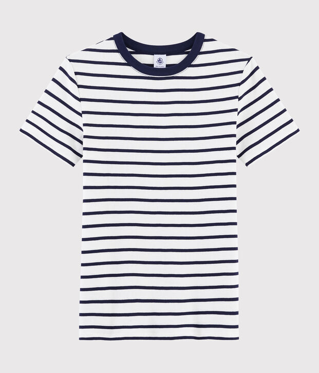 T-shirt girocollo iconica in cotone a righe Donna bianco/blu