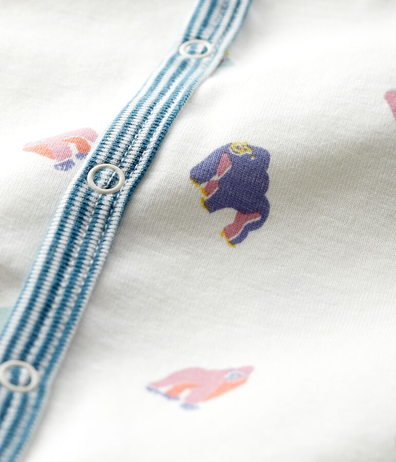 Tutina senza piedi fantasia gorilla beb&egrave; femmina a costine bianco/multicolore