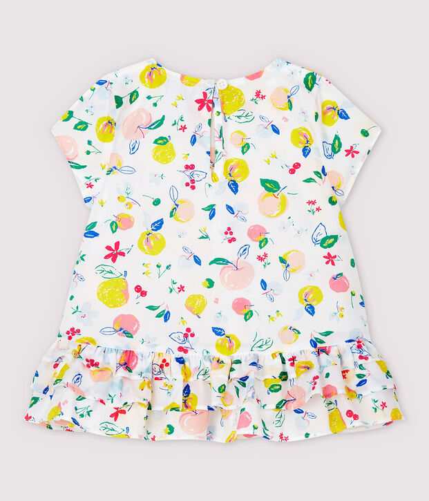 Blusa manica corta in popeline beb&egrave; femmina bianco/multicolore