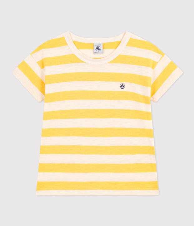 T-shirt rigata in jersey fiammato bambino giallo/ecru