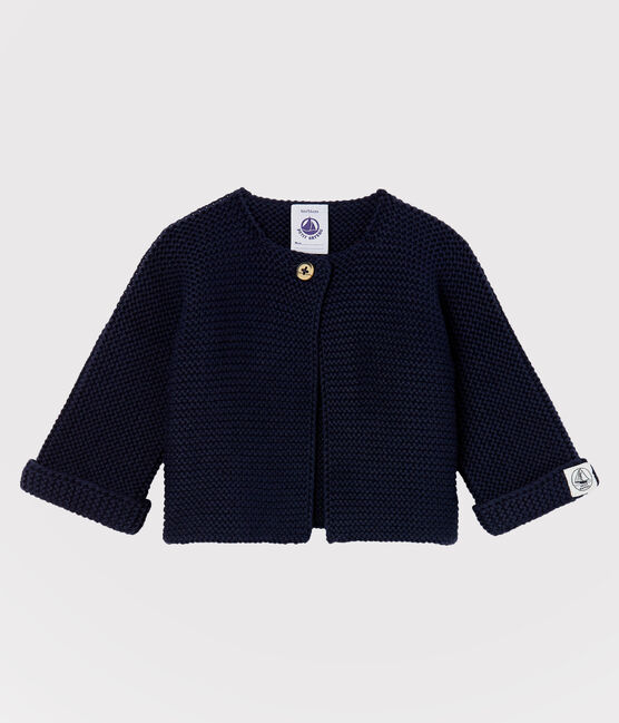 Cardigan bebè in tricot di cotone biologico blu SMOKING